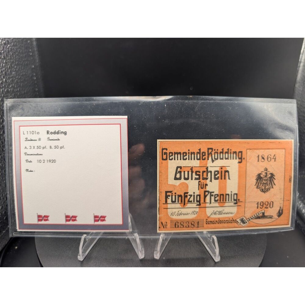 1920 Germany Rodding Schleswig Plebiscite 50 Pfennig Note Serial 68381